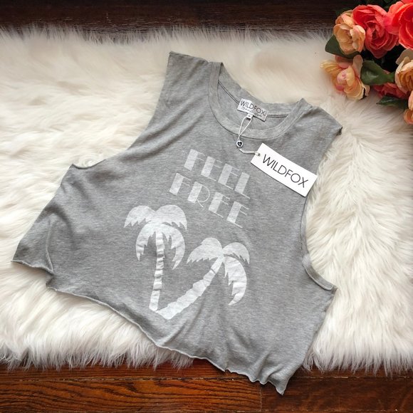 Wildfox Tops - WILDFOX Grey Feel Free Palm Muscle Tank NWT
